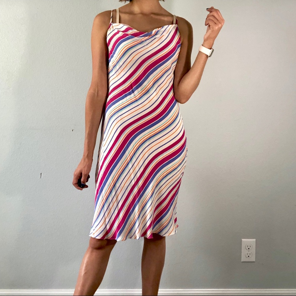 90s/00s striped silk midi dress